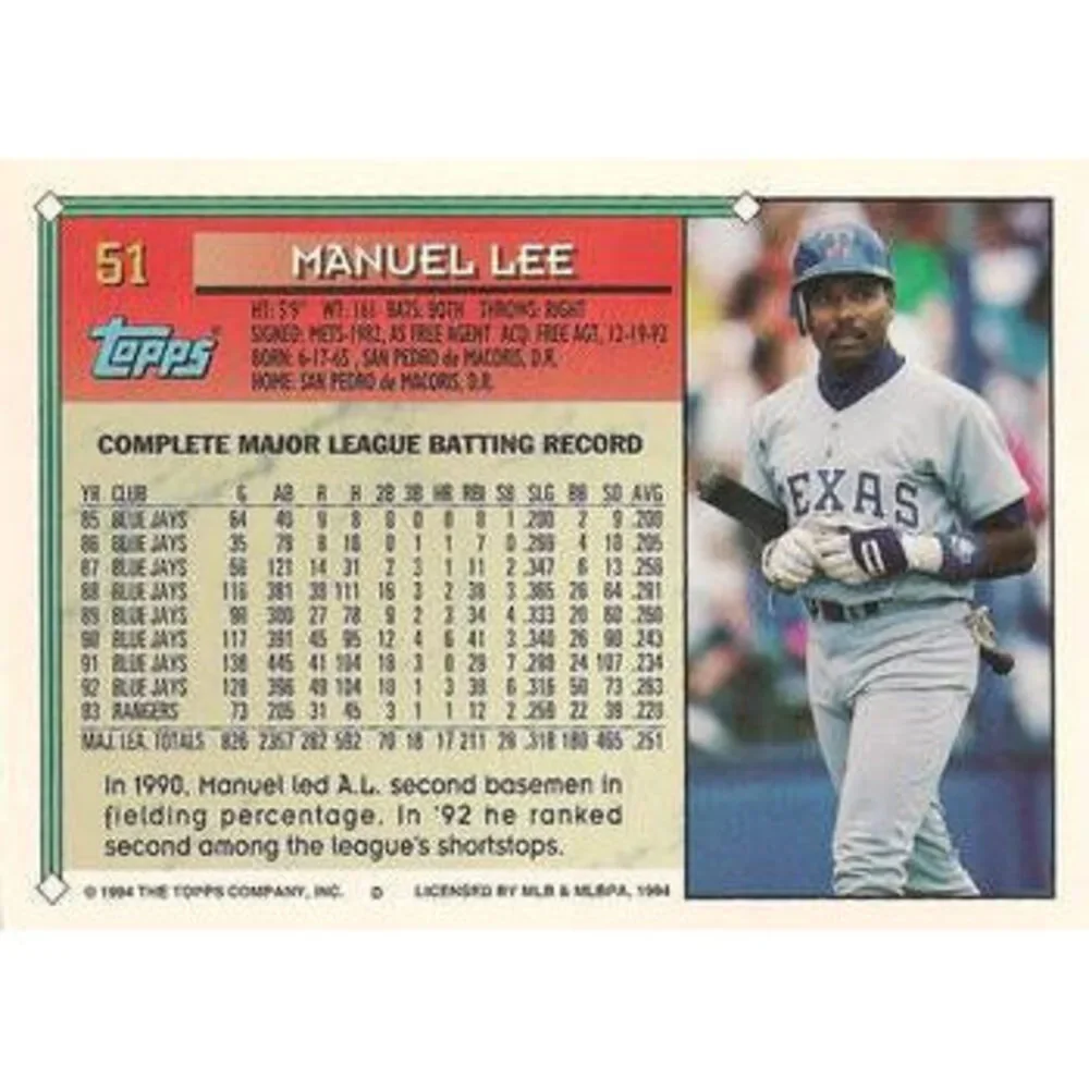 1994 Topps Manuel Lee # 51 Texas Rangers